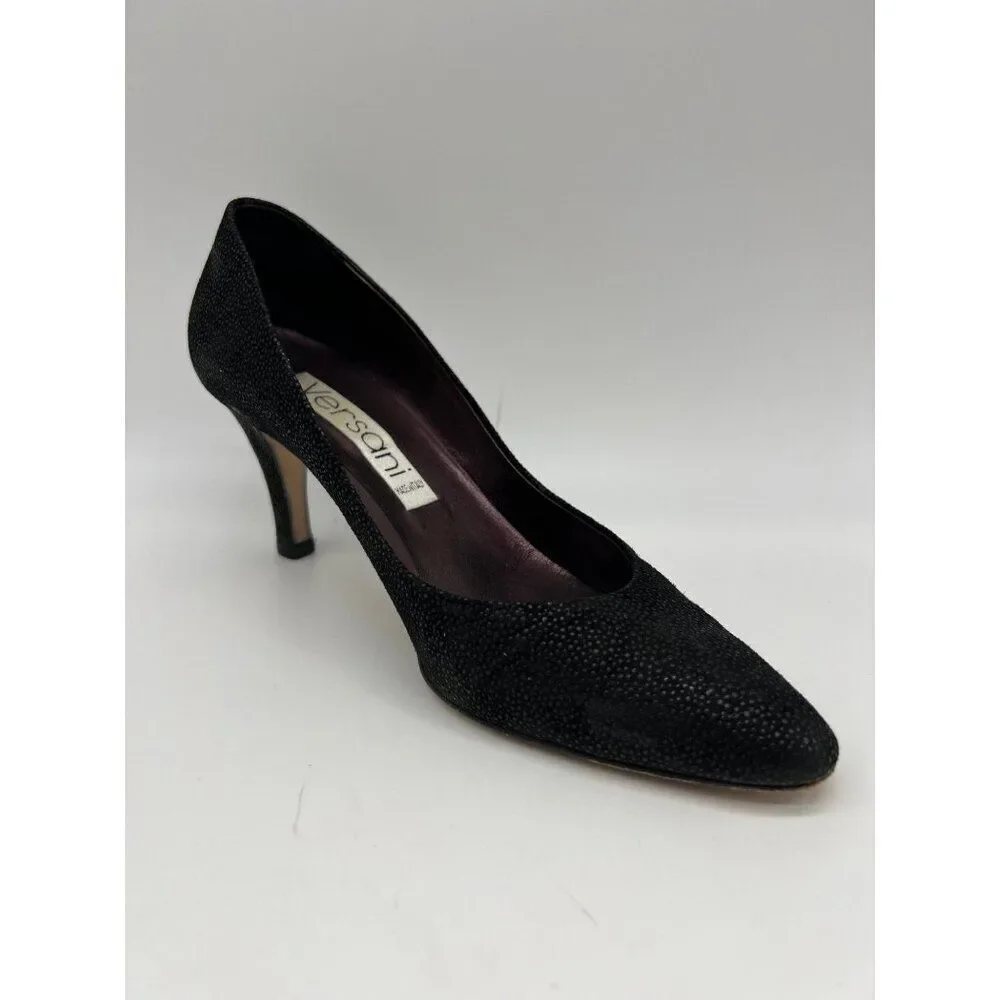 Versani Women Black Textured Suede Pump Size 7.5